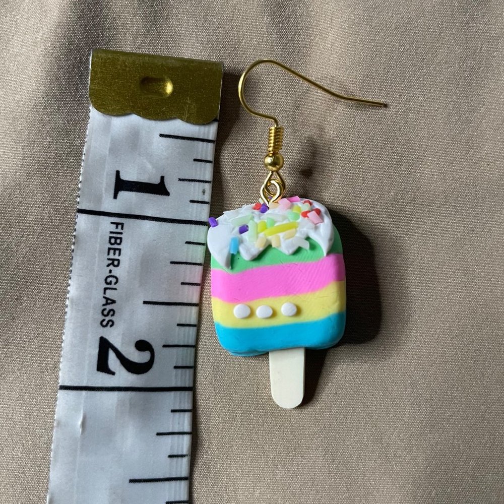 Popsicle Rainbow Ice Cream Clay Fun Funny Colorful Dangle Drop Earrings NEW - Picture 5 of 6